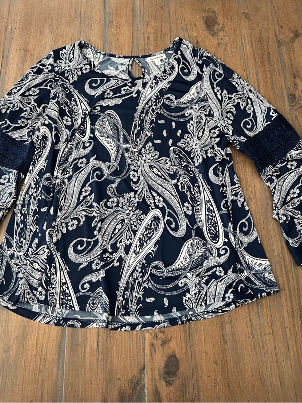 Roommates Navy and White Paisley Long-Sleeve Blouse